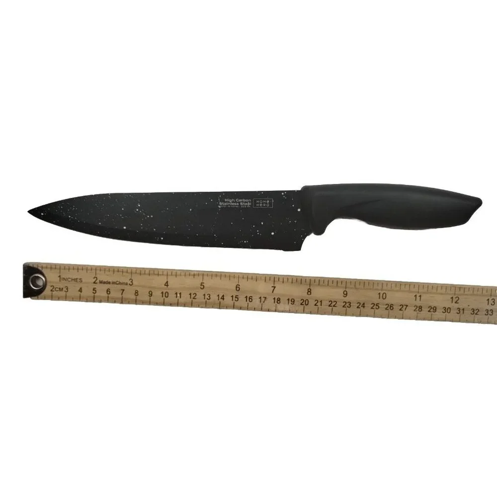 Home Hero 8-Inch Black Granite Chef Knife High Carbon Stainless Steel W/ Sheath